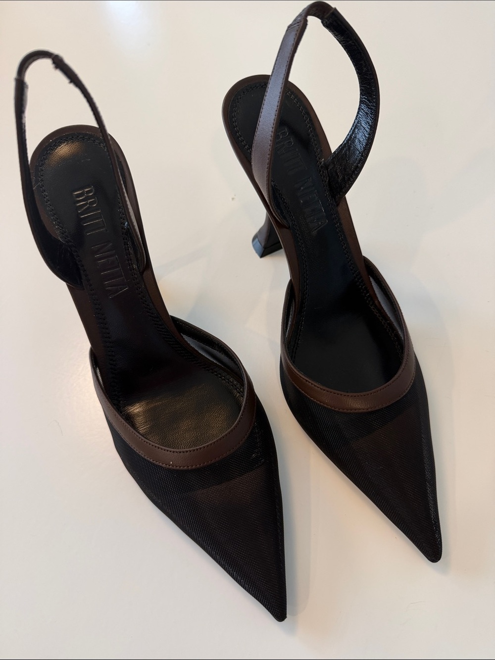 Britt Netta Black & Brown Pointed Slingback Heels